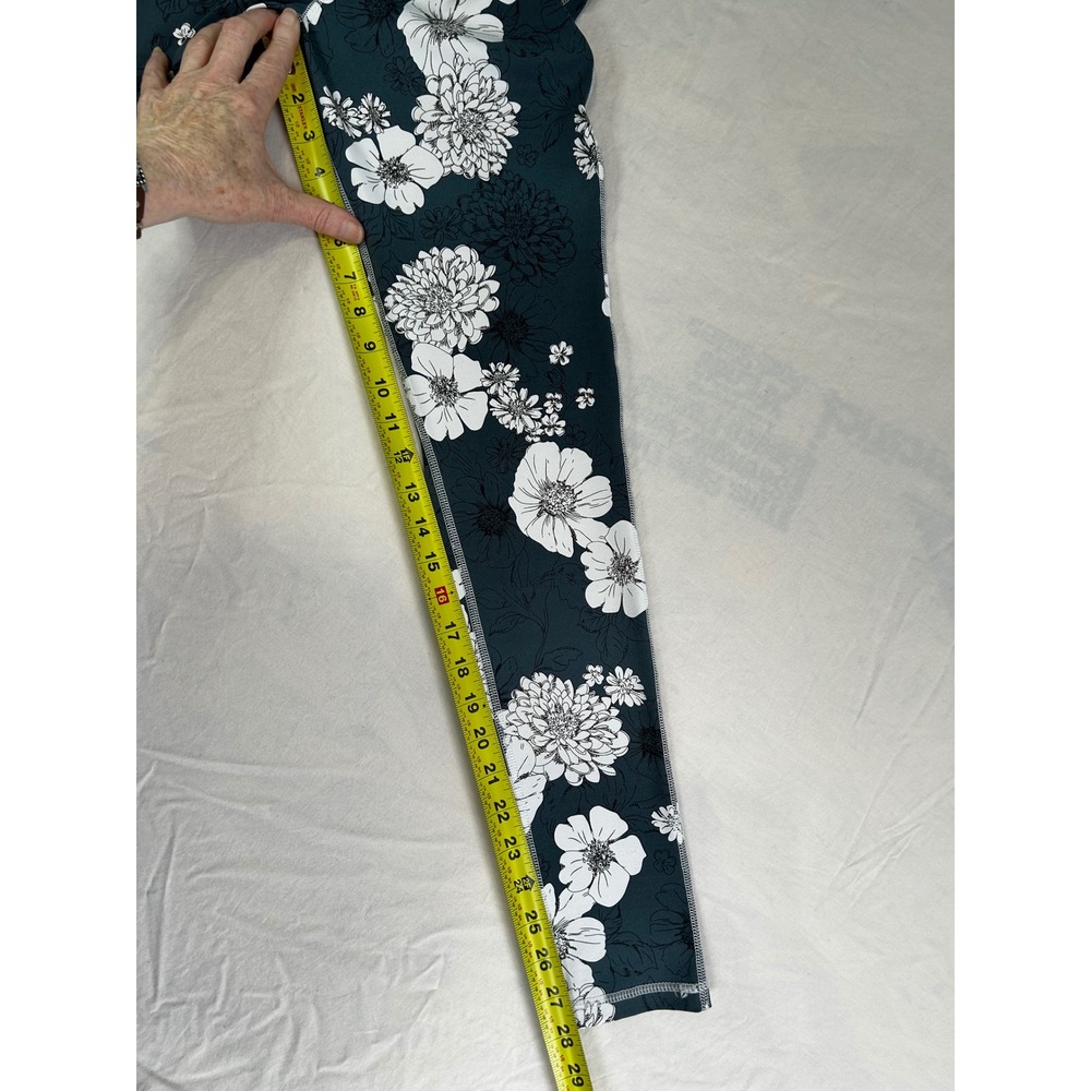 Mono B Floral High Waisted Athletic Leggings Teal White APH2291 Womens Medium - Picture 3 of 5